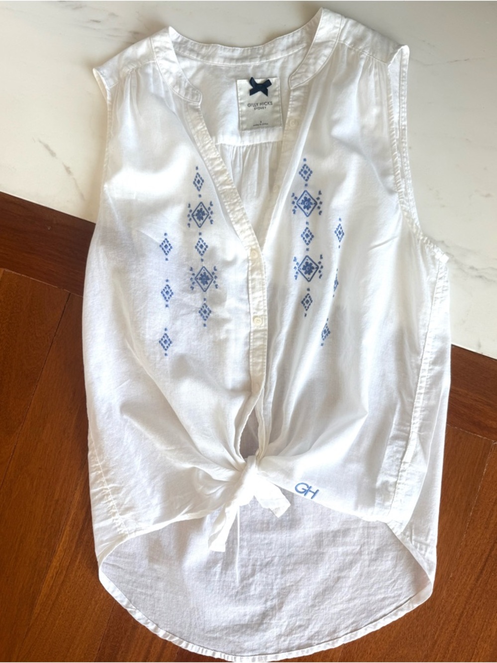 Gilly Hicks Shirt Sleeveless Tie-Front Tank Top Geometric Embroidery Size S - Picture 5 of 14